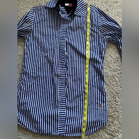 Tommy Hilfiger Women Size 4 Blue/white Striped Shirt Flip Cuff - Super Cute! - Picture 4 of 15